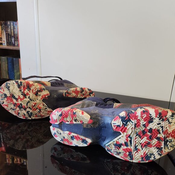 Under Armour Curry Kids Basketball Shoes Navy/Red - Picture 4 of 5